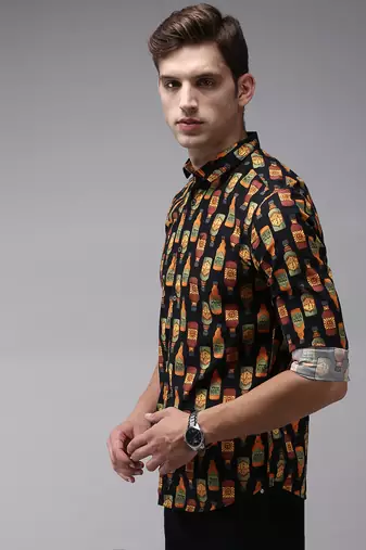 men's long sleeves conversational black shirt