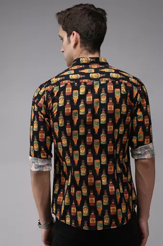 men's long sleeves conversational black shirt