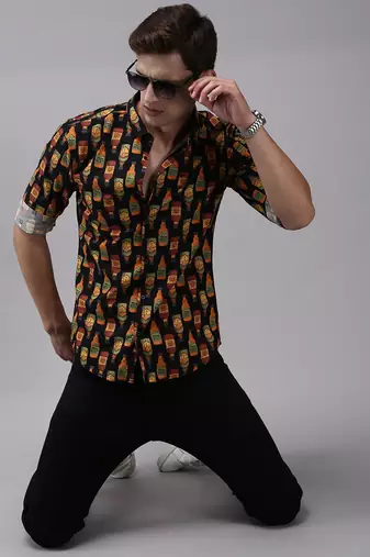 men's long sleeves conversational black shirt