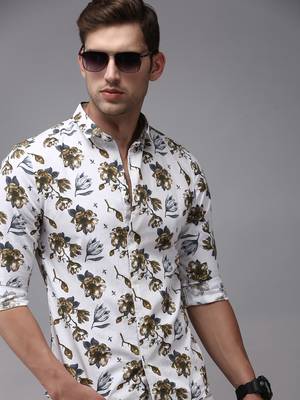 men's long sleeves floral white shirt 1