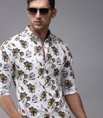 men's long sleeves floral white shirt