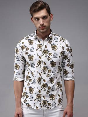 men's long sleeves floral white shirt 2