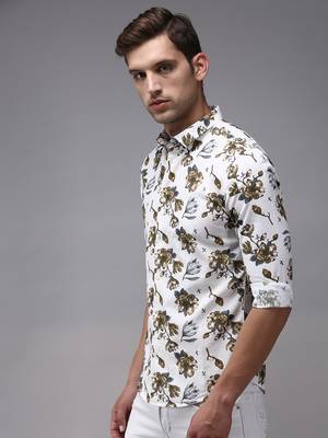 men's long sleeves floral white shirt 3