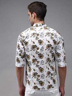 men's long sleeves floral white shirt 4
