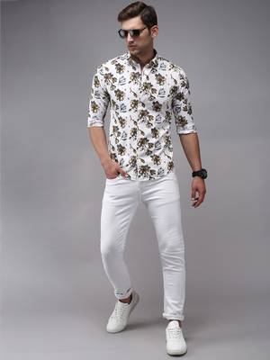 men's long sleeves floral white shirt 5