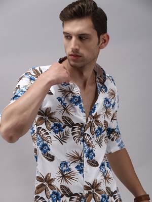 men's long sleeves floral white shirt 1