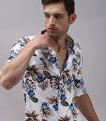 men's long sleeves floral white shirt