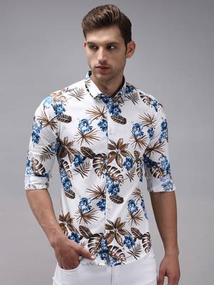 men's long sleeves floral white shirt 2