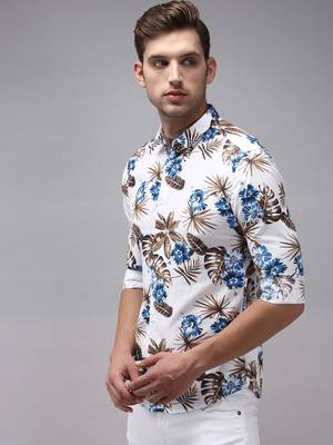 men's long sleeves floral white shirt 3