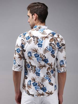 men's long sleeves floral white shirt 4