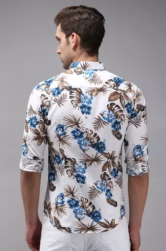 men's long sleeves floral white shirt