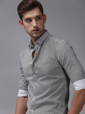 men's long sleeves geometric white shirt 1