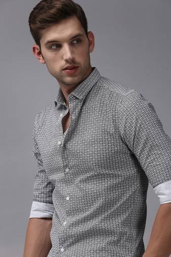 men's long sleeves geometric white shirt