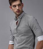 men's long sleeves geometric white shirt