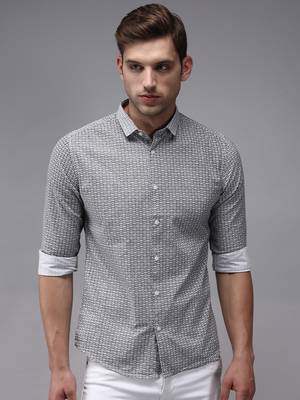 men's long sleeves geometric white shirt 2