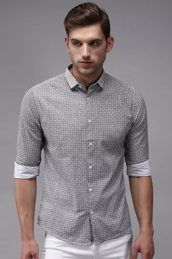 men's long sleeves geometric white shirt