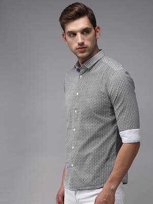 men's long sleeves geometric white shirt 3
