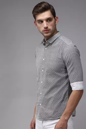 men's long sleeves geometric white shirt
