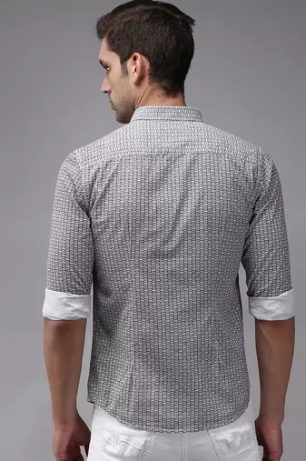 men's long sleeves geometric white shirt
