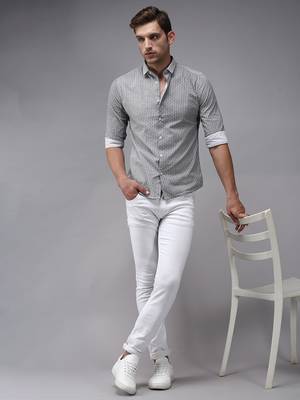 men's long sleeves geometric white shirt 5