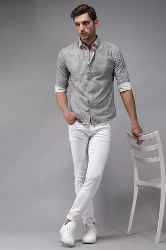 men's long sleeves geometric white shirt