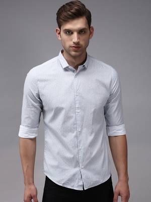 men's long sleeves geometric white shirt 1