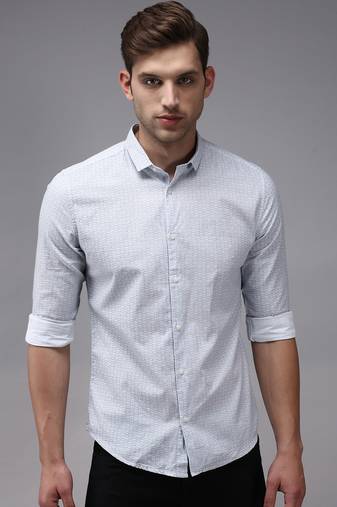 men's long sleeves geometric white shirt