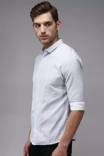 men's long sleeves geometric white shirt