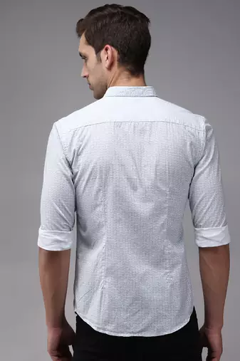 men's long sleeves geometric white shirt