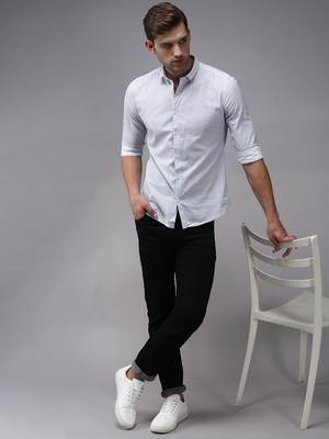 men's long sleeves geometric white shirt 4