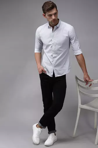 men's long sleeves geometric white shirt