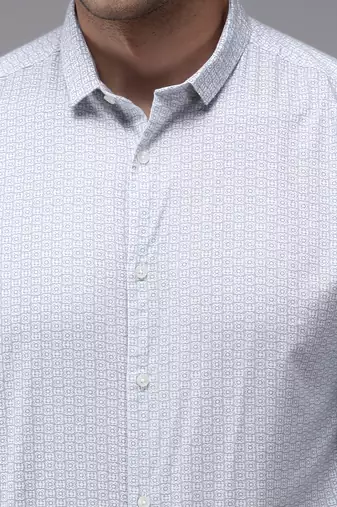 men's long sleeves geometric white shirt
