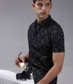 men's short sleeves abstract navy blue shirt