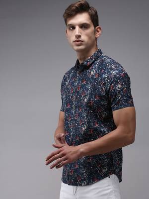 Showoff men's short sleeves abstract navy blue shirt 3