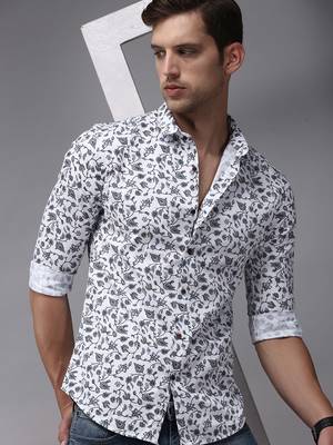 Showoff men's long sleeves floral white shirt 1