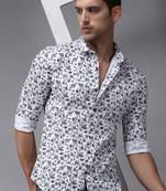 Showoff men's long sleeves floral white shirt