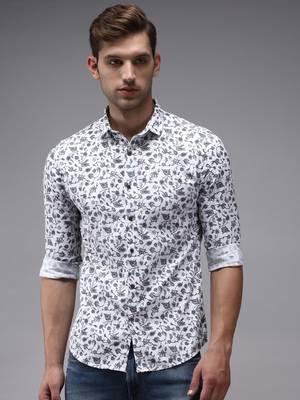 Showoff men's long sleeves floral white shirt 2