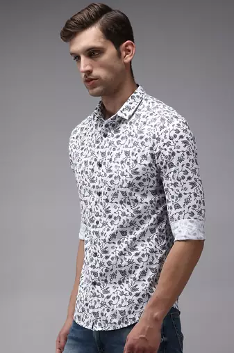 Showoff men's long sleeves floral white shirt