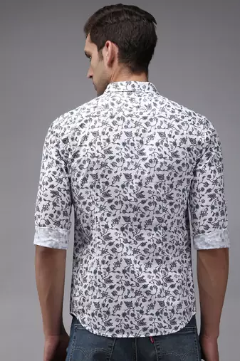Showoff men's long sleeves floral white shirt