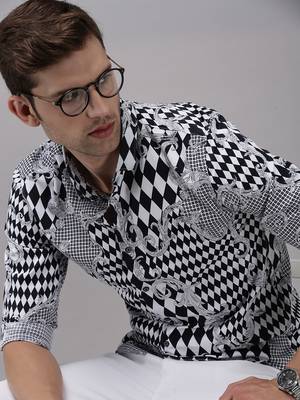 Showoff men's long sleeves abstract black shirt 1