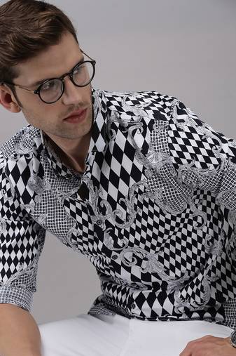 Showoff men's long sleeves abstract black shirt