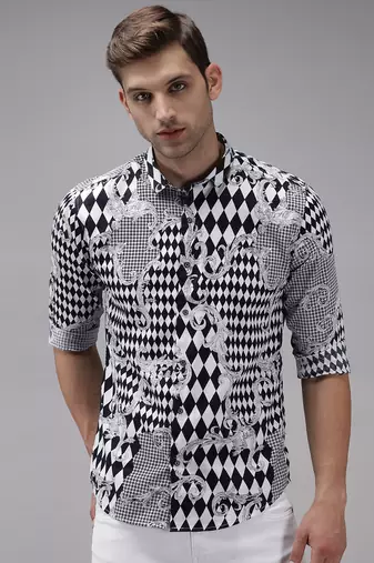 Showoff men's long sleeves abstract black shirt