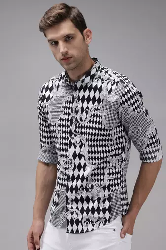 Showoff men's long sleeves abstract black shirt