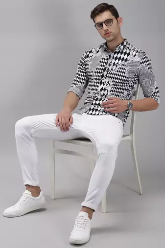 Showoff men's long sleeves abstract black shirt