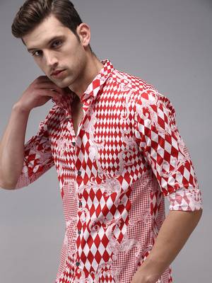 men's long sleeves abstract red shirt 1