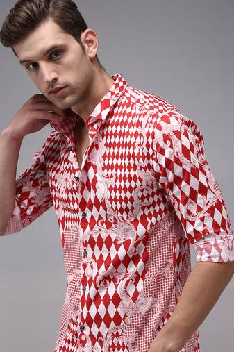 men's long sleeves abstract red shirt