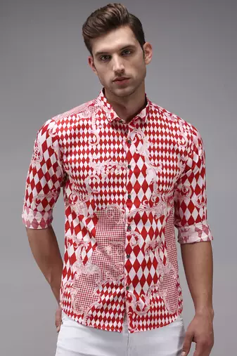 men's long sleeves abstract red shirt