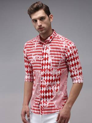 men's long sleeves abstract red shirt 3