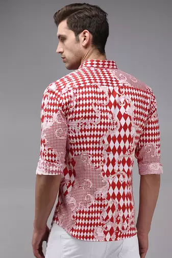 men's long sleeves abstract red shirt