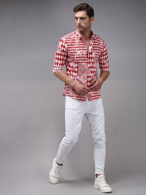men's long sleeves abstract red shirt 5
